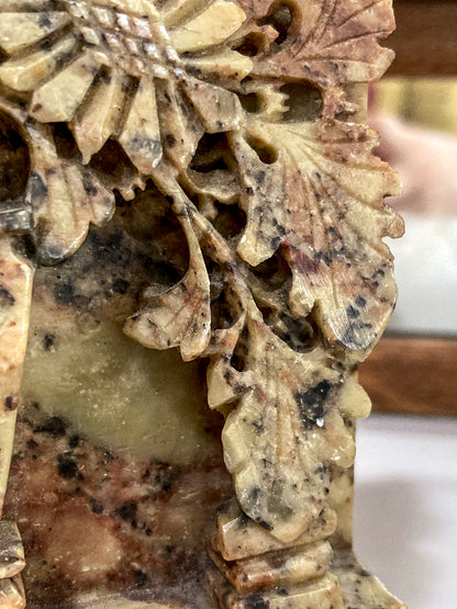 Pair Vintage Hand Carved Planter Pot Chinese Soapstone Bookends