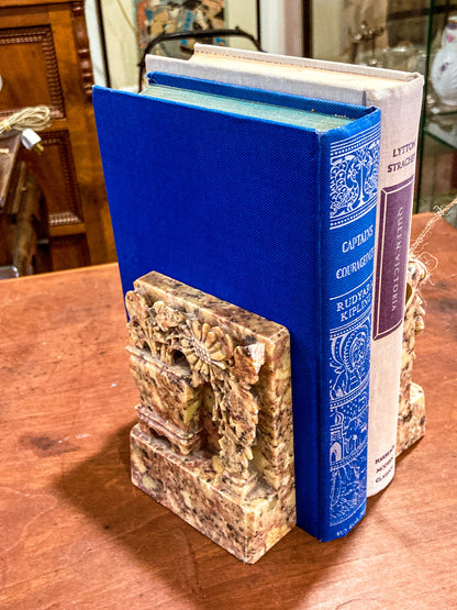 Pair Vintage Hand Carved Planter Pot Chinese Soapstone Bookends