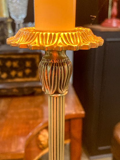 Pair Vintage Bill Cain Chelsea House Brass Marble Base Silk Shade Tall Table Lamps