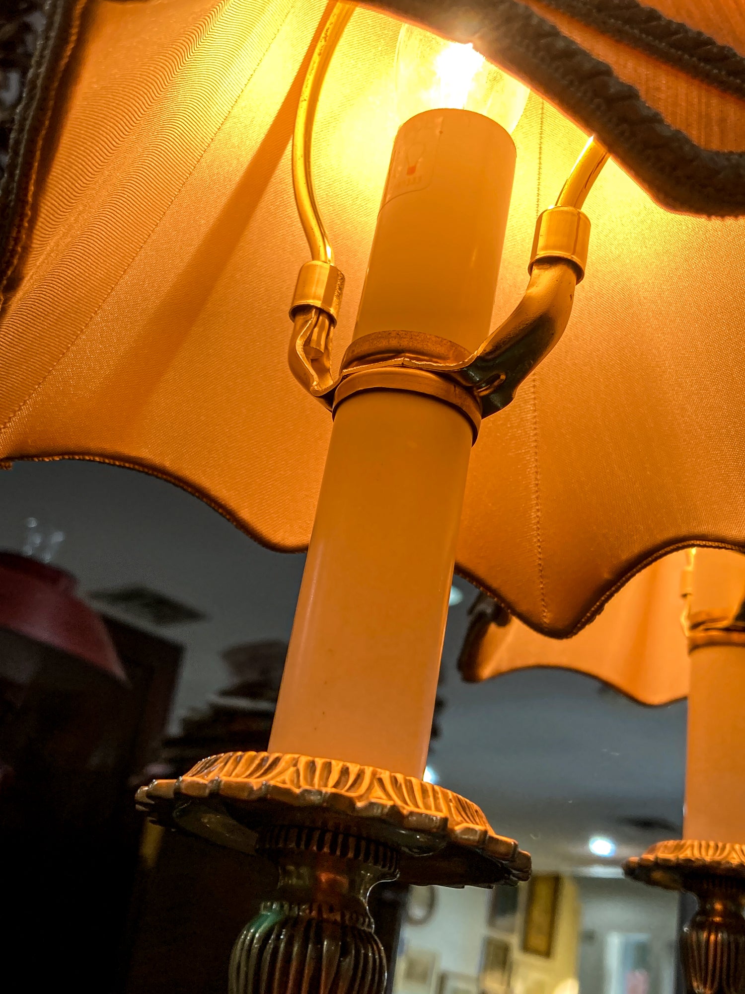Pair Vintage Bill Cain Chelsea House Brass Marble Base Silk Shade Tall Table Lamps