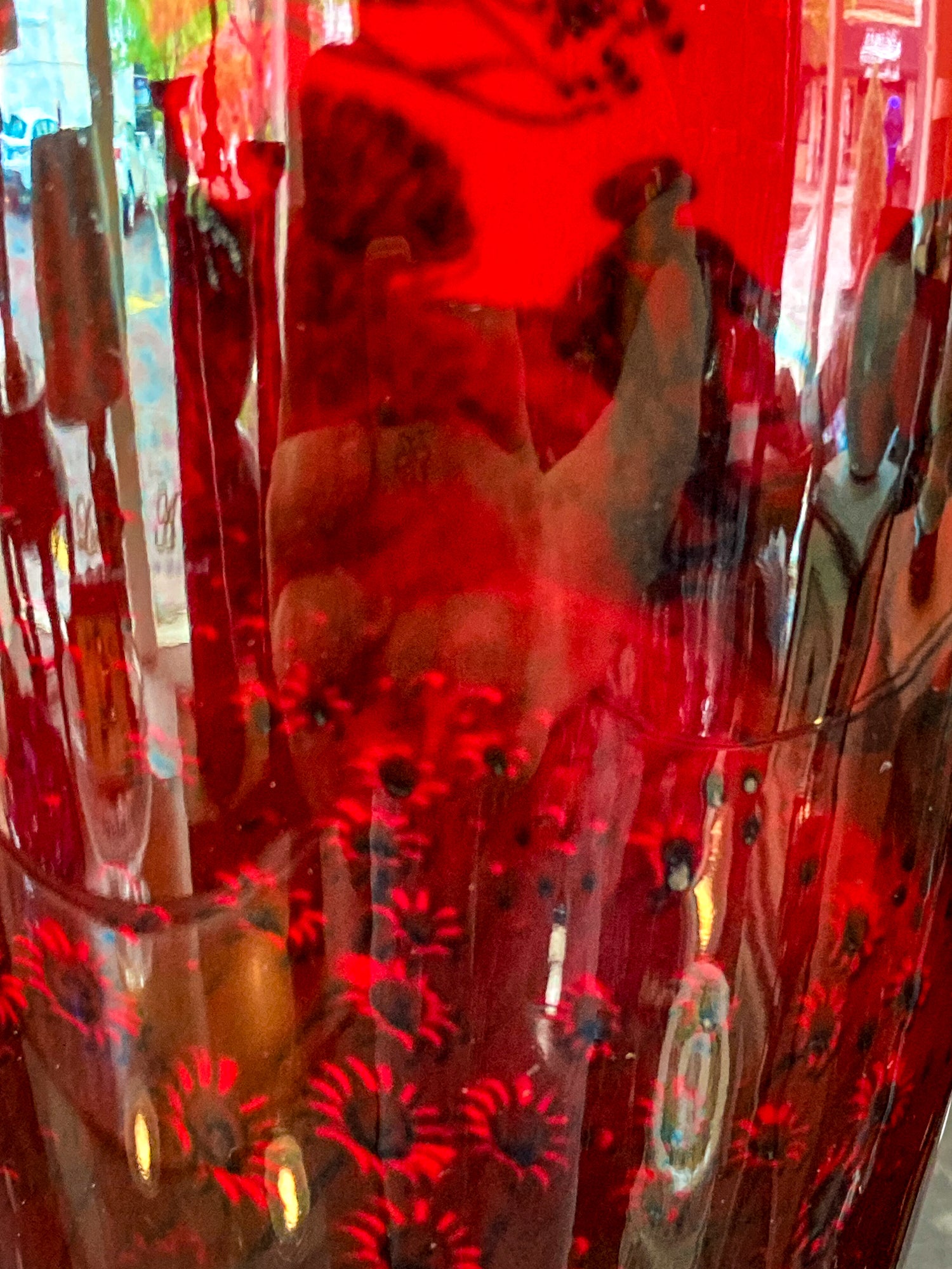 Pair Vintage Royal Doulton Flambe Scenic Red Black Glazed Ceramic Vases