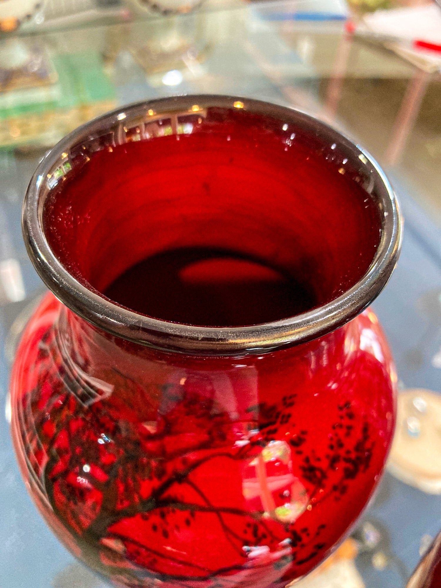 Pair Vintage Royal Doulton Flambe Scenic Red Black Glazed Ceramic Vases
