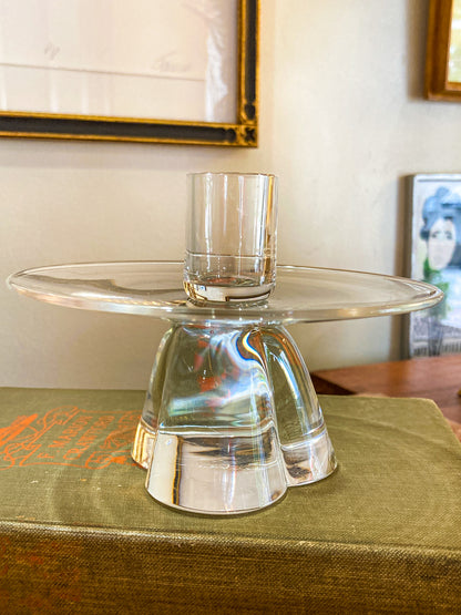 Vintage Pair Steuben MCM Clear Crystal Short Footed Candlesticks