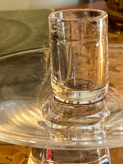 Vintage Pair Steuben MCM Clear Crystal Short Footed Candlesticks