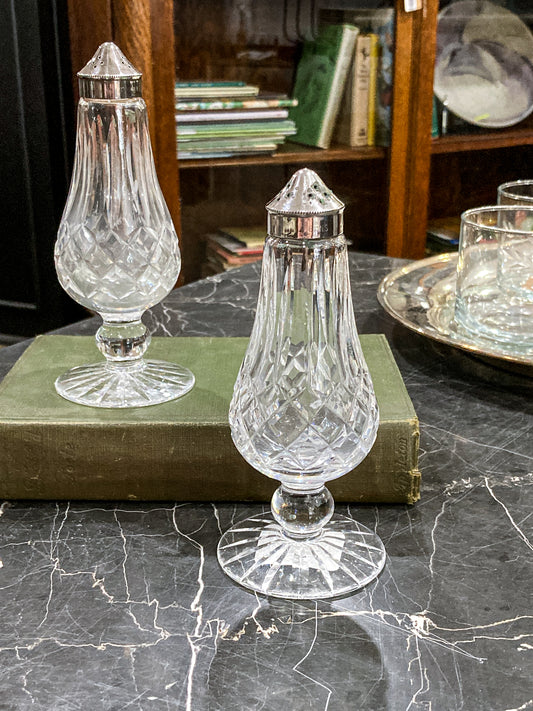 Vintage Pair Waterford Crystal Footed Salt & Pepper Shakers "Lismore" Ireland