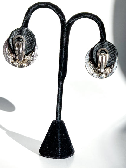 Vintage Particolari Italian Silver Toned Lion Head Clip On Earrings