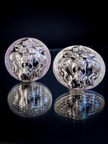 Vintage Particolari Italian Silver Toned Lion Head Clip On Earrings