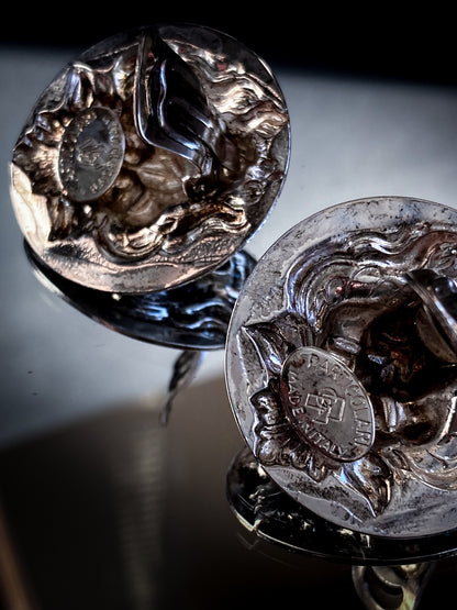 Vintage Particolari Italian Silver Toned Lion Head Clip On Earrings