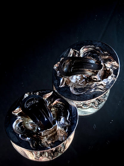 Vintage Particolari Italian Silver Toned Lion Head Clip On Earrings