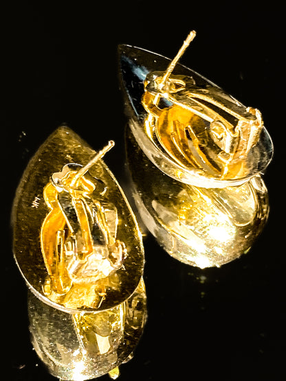 Vintage 5.1g 14K Yellow Gold Almond Shaped Dimensional Post Earrings