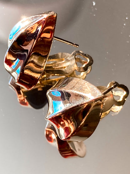 Vintage 5.1g 14K Yellow Gold Almond Shaped Dimensional Post Earrings