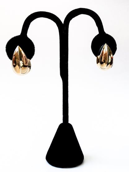 Vintage 5.1g 14K Yellow Gold Almond Shaped Dimensional Post Earrings