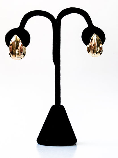 Vintage 5.1g 14K Yellow Gold Almond Shaped Dimensional Post Earrings