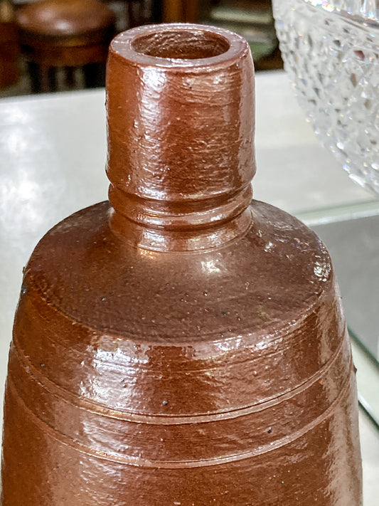 Vintage Portuguese Style Pottery Brown Stoneware Jug Vase Wine Bottle