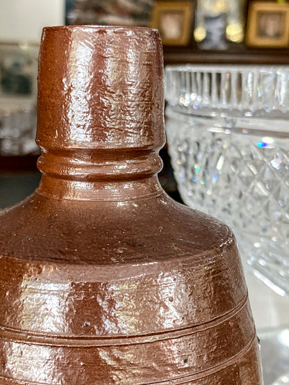 Vintage Portuguese Style Pottery Brown Stoneware Jug Vase Wine Bottle