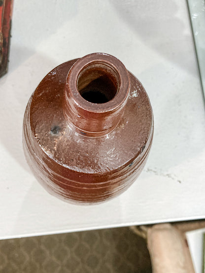 Vintage Portuguese Style Pottery Brown Stoneware Jug Vase Wine Bottle