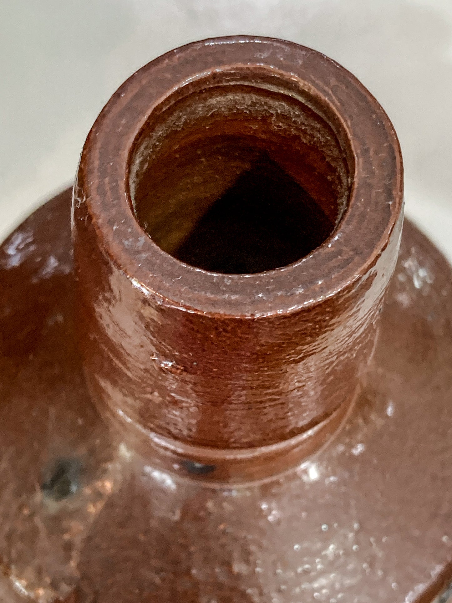 Vintage Portuguese Style Pottery Brown Stoneware Jug Vase Wine Bottle
