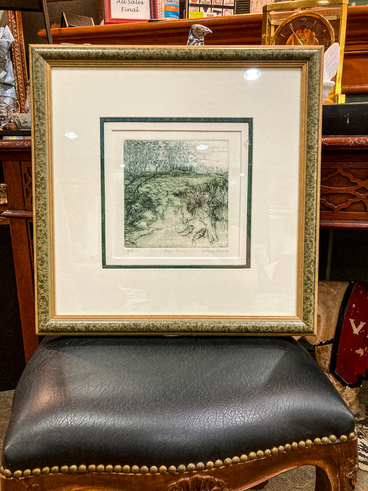 Vintage Rebecca Edwards Green Koi Fish Pond 8/25 Framed Aquatint Etching