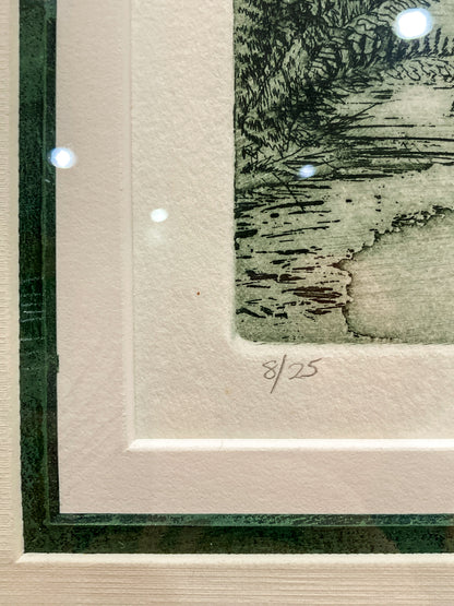 Vintage Rebecca Edwards Green Koi Fish Pond 8/25 Framed Aquatint Etching