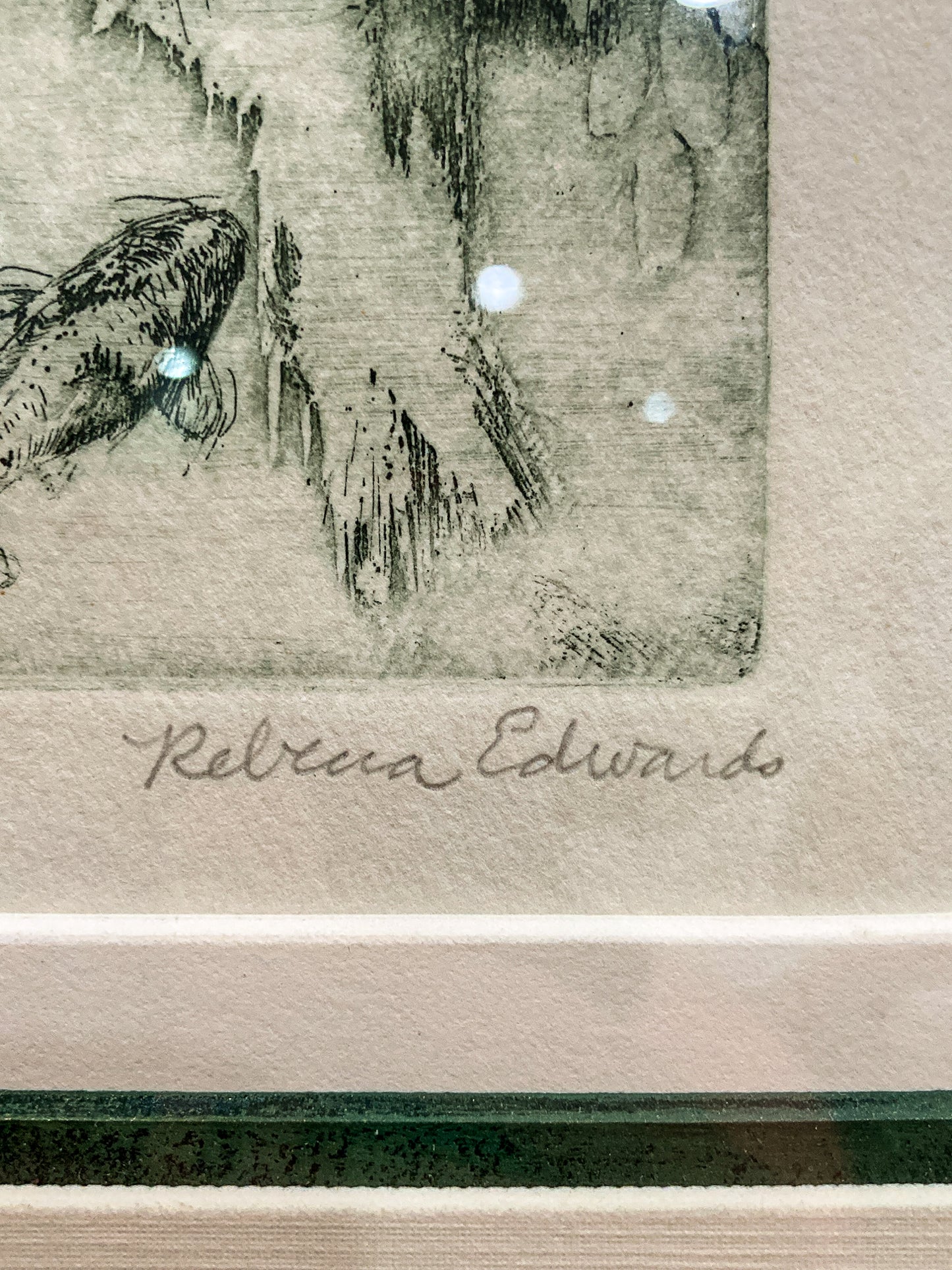 Vintage Rebecca Edwards Green Koi Fish Pond 8/25 Framed Aquatint Etching