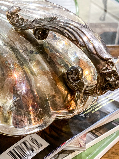 Vintage Regency Style Silver Plated Lidded Clamshell Footed Serving Dish