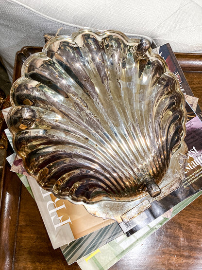 Vintage Regency Style Silver Plated Lidded Clamshell Footed Serving Dish