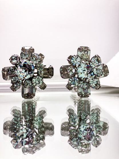 Vintage Reinad Clear Rhinestone Statement Clip On Earrings