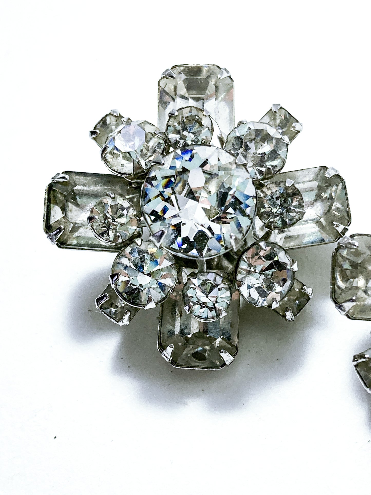 Vintage Reinad Clear Rhinestone Statement Clip On Earrings