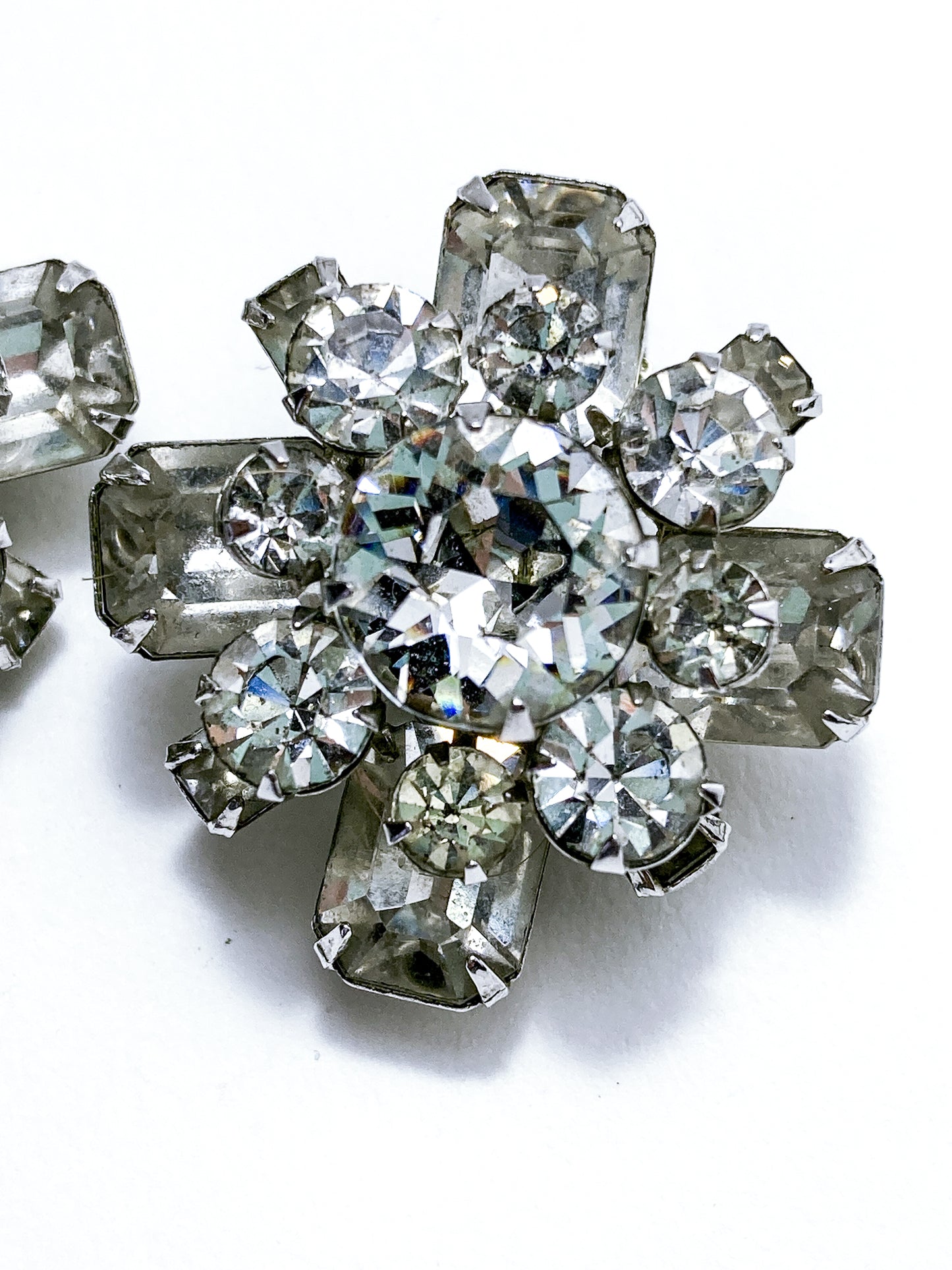 Vintage Reinad Clear Rhinestone Statement Clip On Earrings