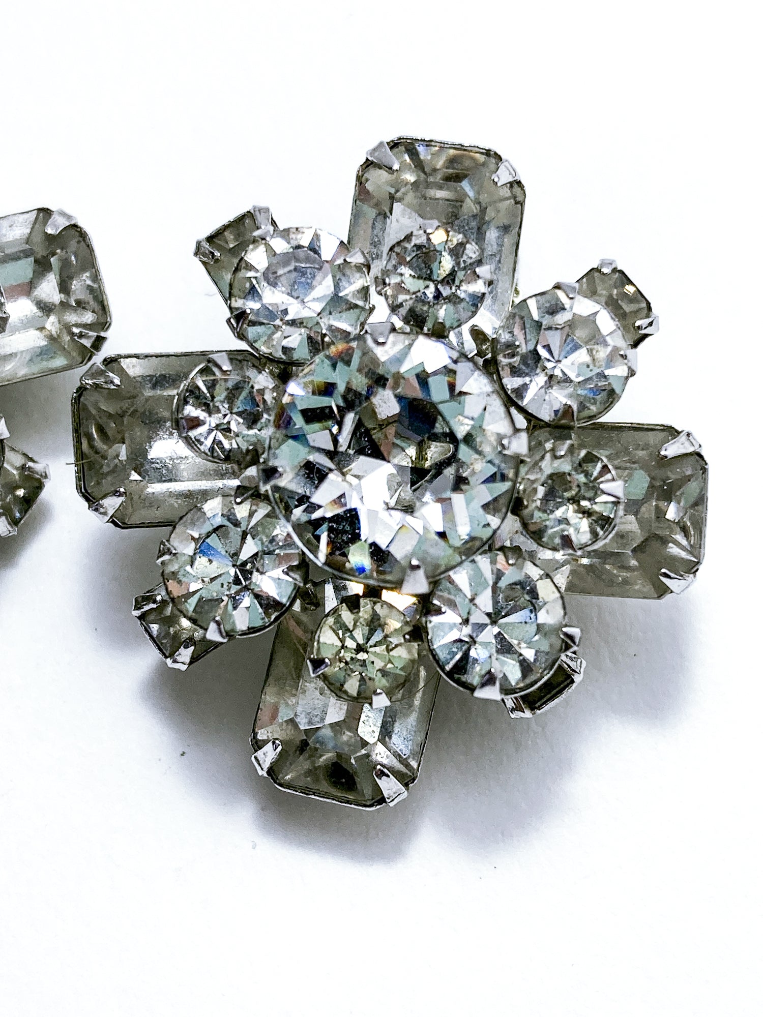 Vintage Reinad Clear Rhinestone Statement Clip On Earrings