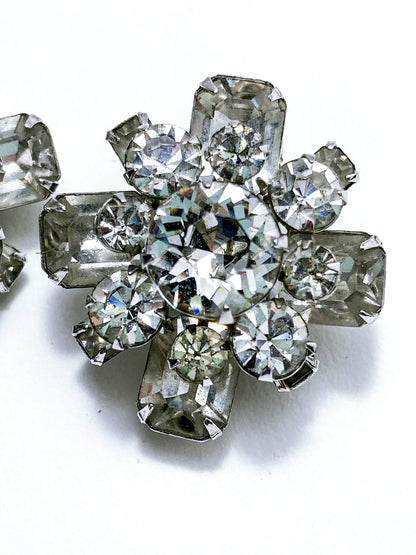 Vintage Reinad Clear Rhinestone Statement Clip On Earrings