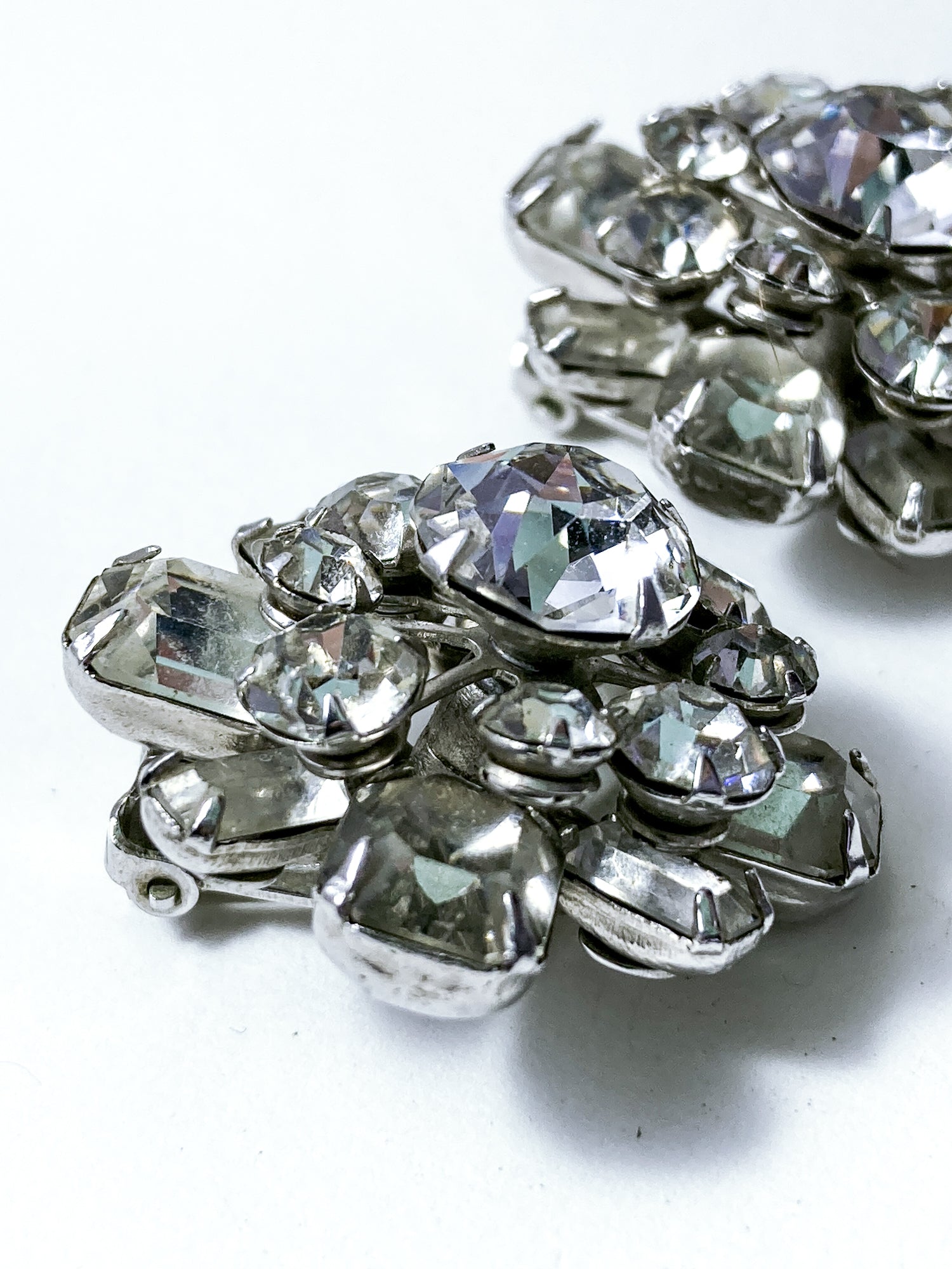 Vintage Reinad Clear Rhinestone Statement Clip On Earrings