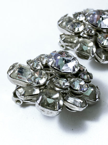 Vintage Reinad Clear Rhinestone Statement Clip On Earrings