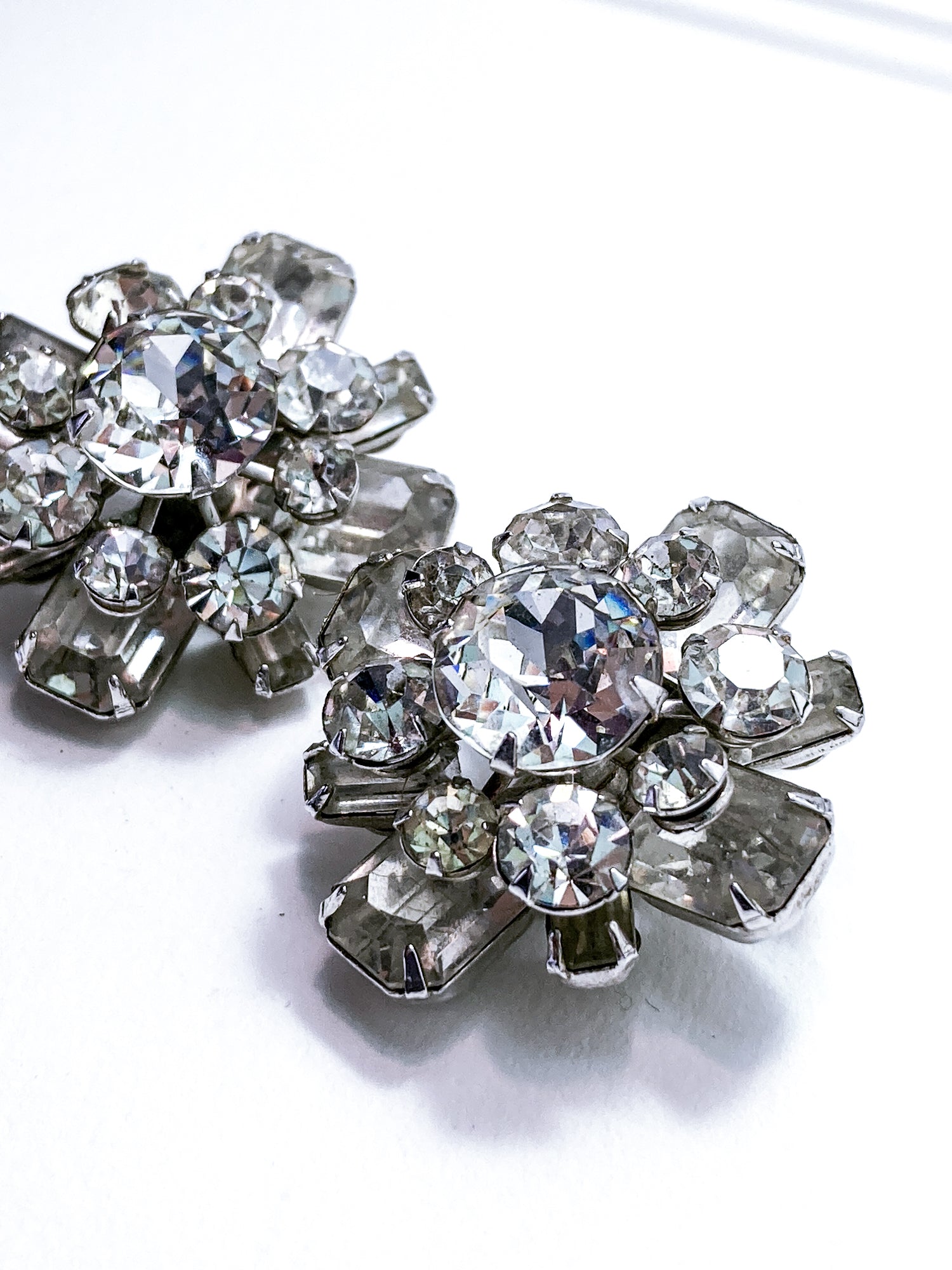 Vintage Reinad Clear Rhinestone Statement Clip On Earrings