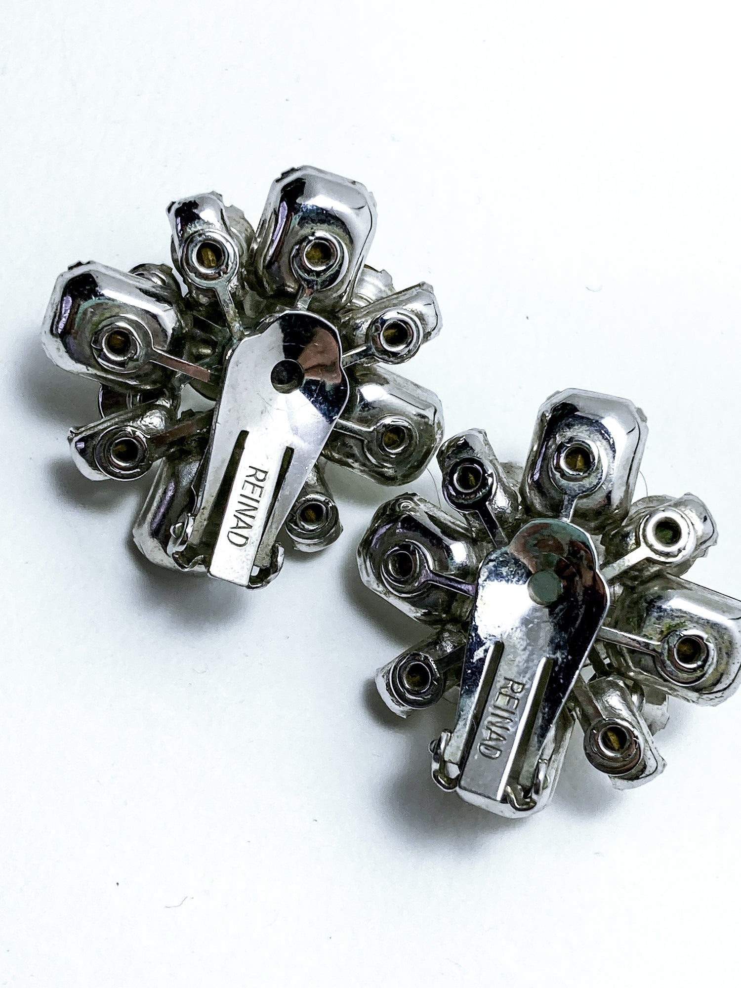 Vintage Reinad Clear Rhinestone Statement Clip On Earrings