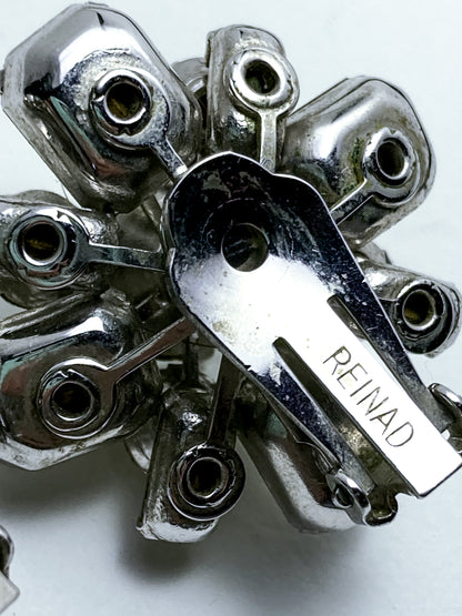 Vintage Reinad Clear Rhinestone Statement Clip On Earrings