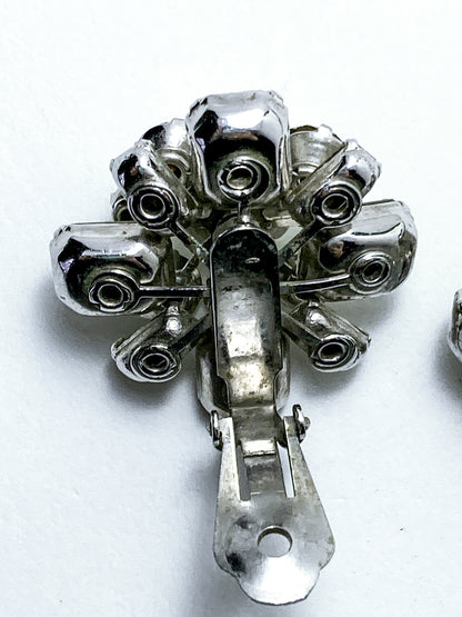 Vintage Reinad Clear Rhinestone Statement Clip On Earrings