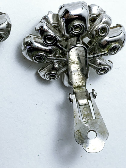 Vintage Reinad Clear Rhinestone Statement Clip On Earrings