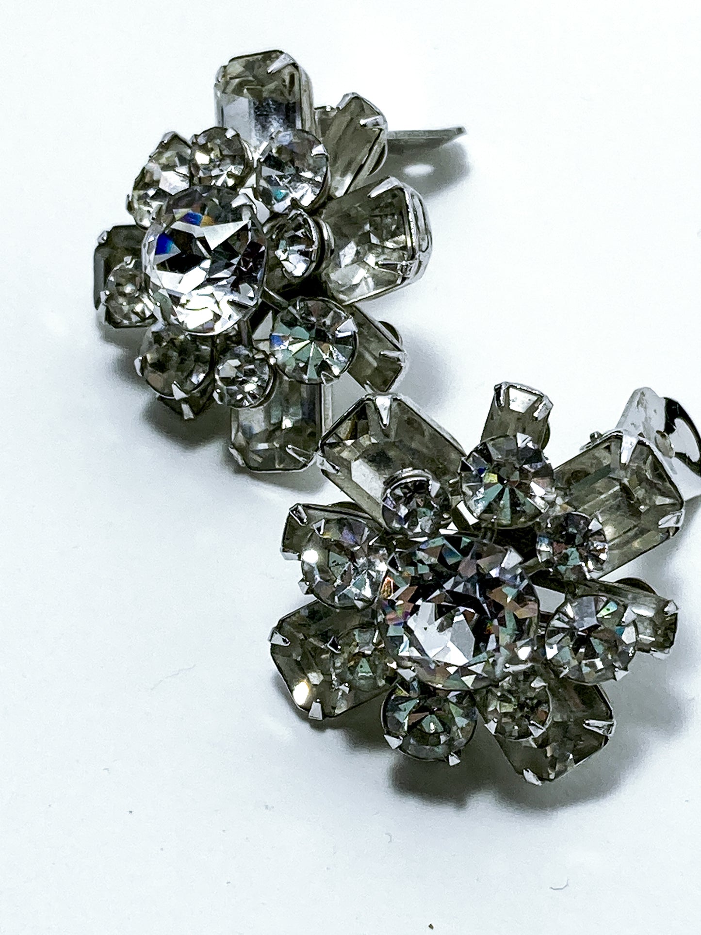 Vintage Reinad Clear Rhinestone Statement Clip On Earrings