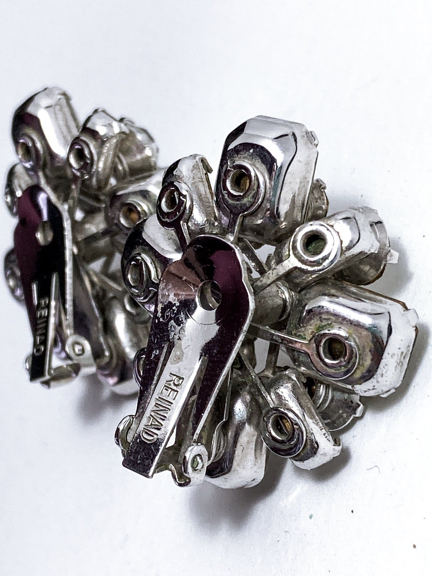 Vintage Reinad Clear Rhinestone Statement Clip On Earrings