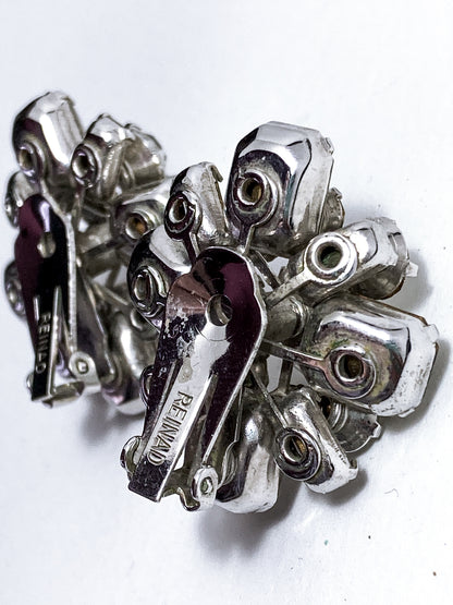 Vintage Reinad Clear Rhinestone Statement Clip On Earrings