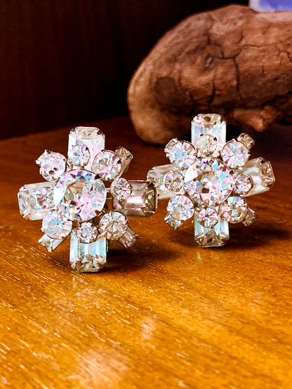 Vintage Reinad Clear Rhinestone Statement Clip On Earrings