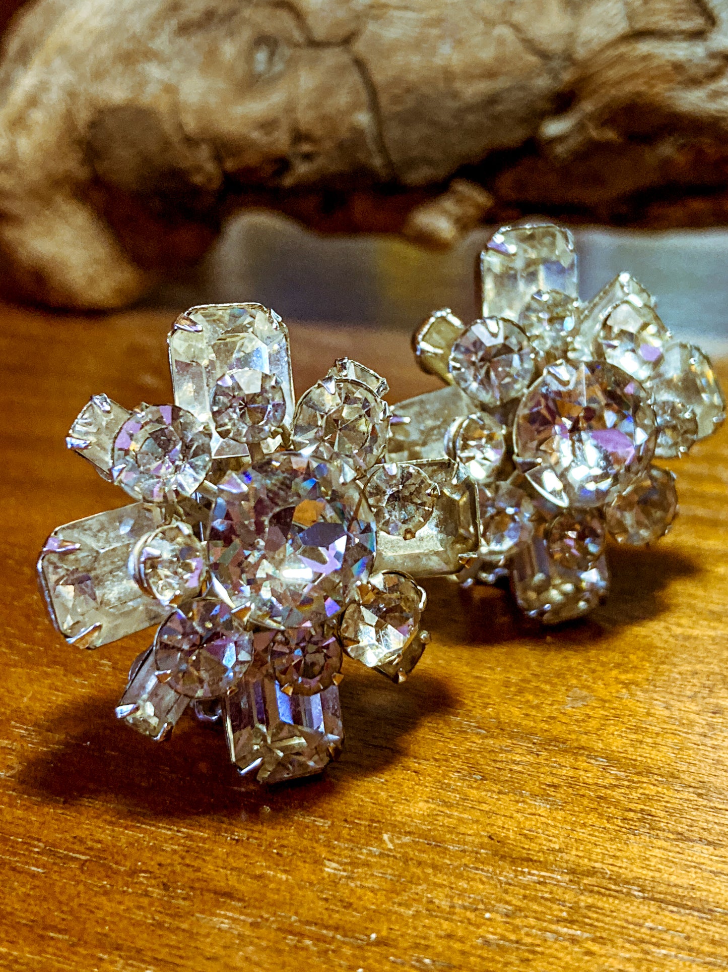 Vintage Reinad Clear Rhinestone Statement Clip On Earrings