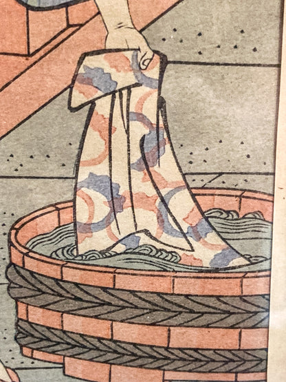 Vintage Reprint Beauties Doing Laundry Kuniyasu Framed Japanese Woodblock Print