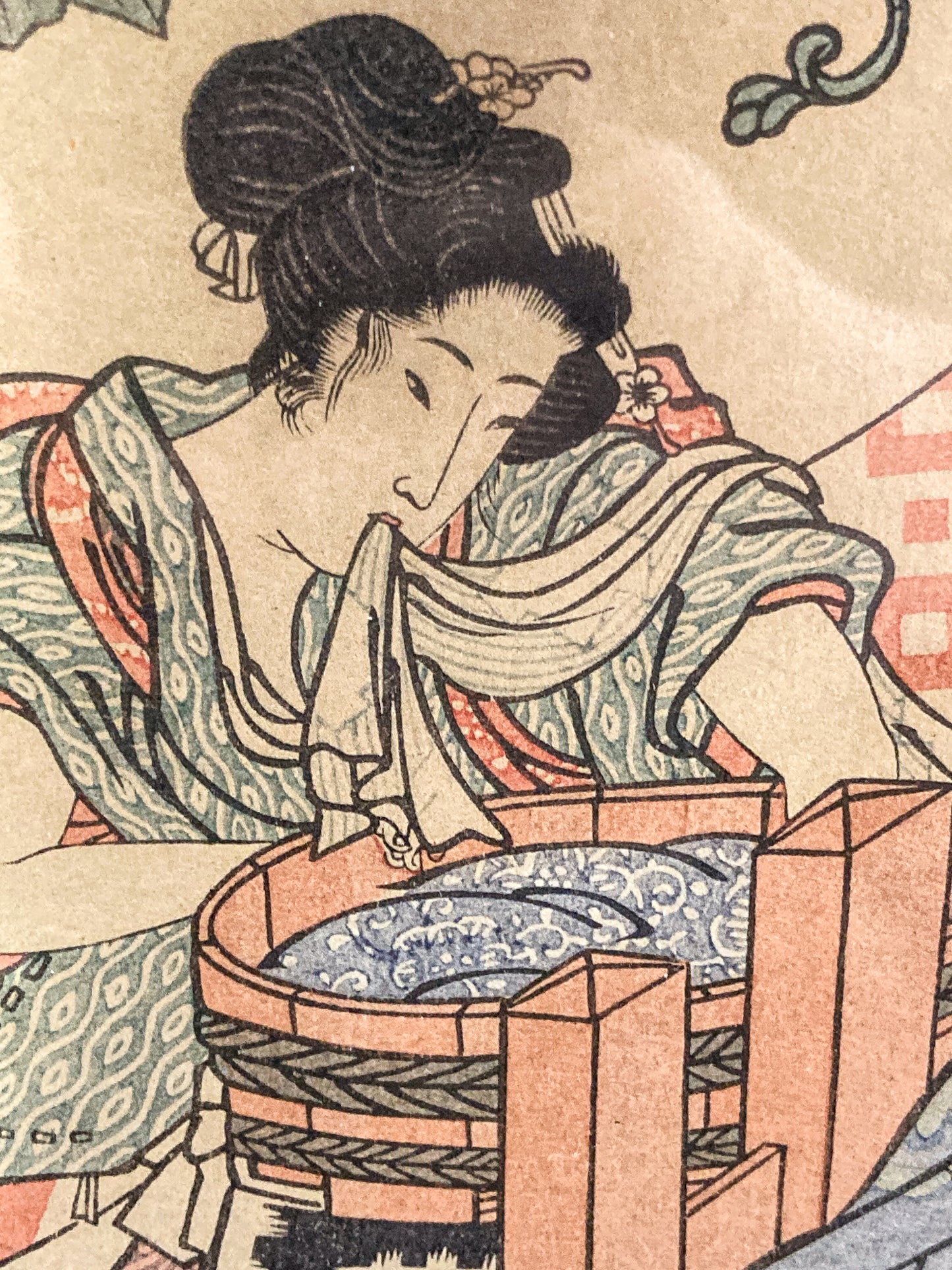 Vintage Reprint Beauties Doing Laundry Kuniyasu Framed Japanese Woodblock Print