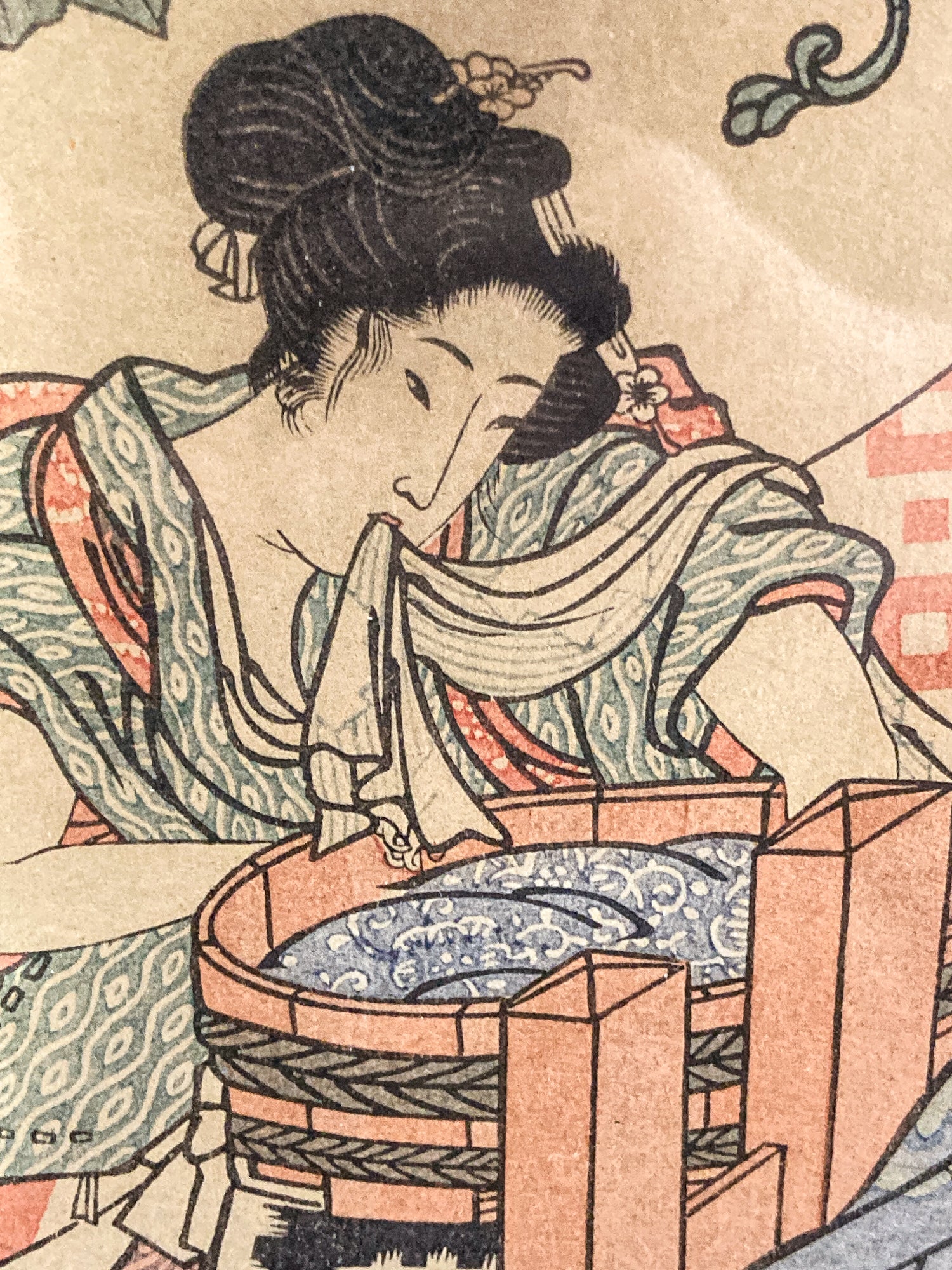 Vintage Reprint Beauties Doing Laundry Kuniyasu Framed Japanese Woodblock Print