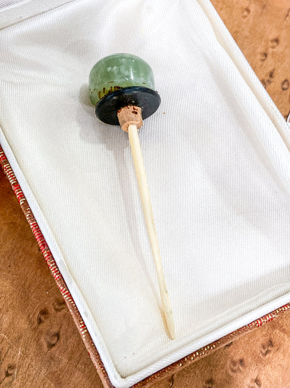 Vintage Hand Painted Chinese Green Lidded Glass Snuff Bottle Original Box