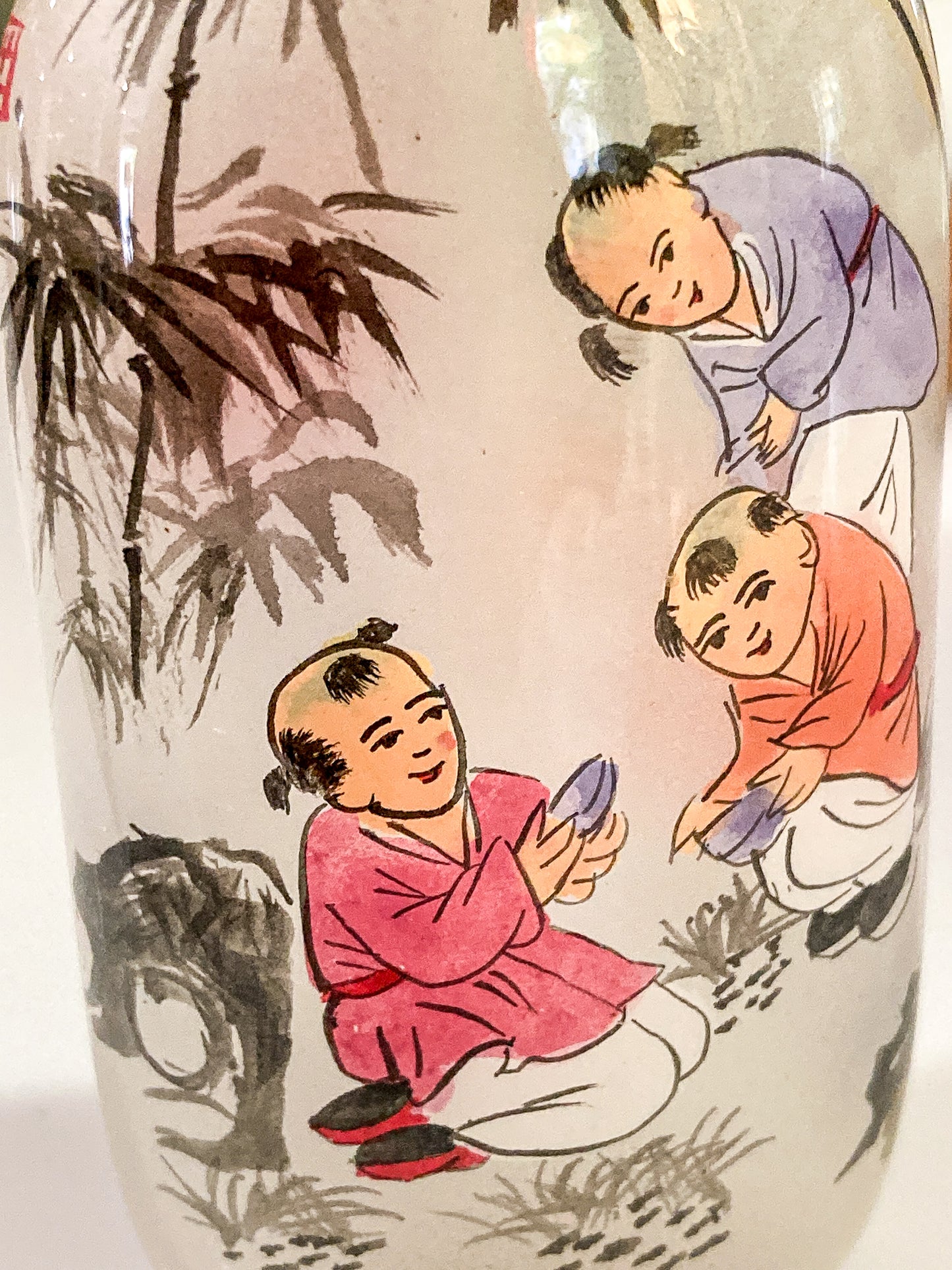 Vintage 1980's Hand Painted Frosted Glass Chinese Perfume Snuff Bottle