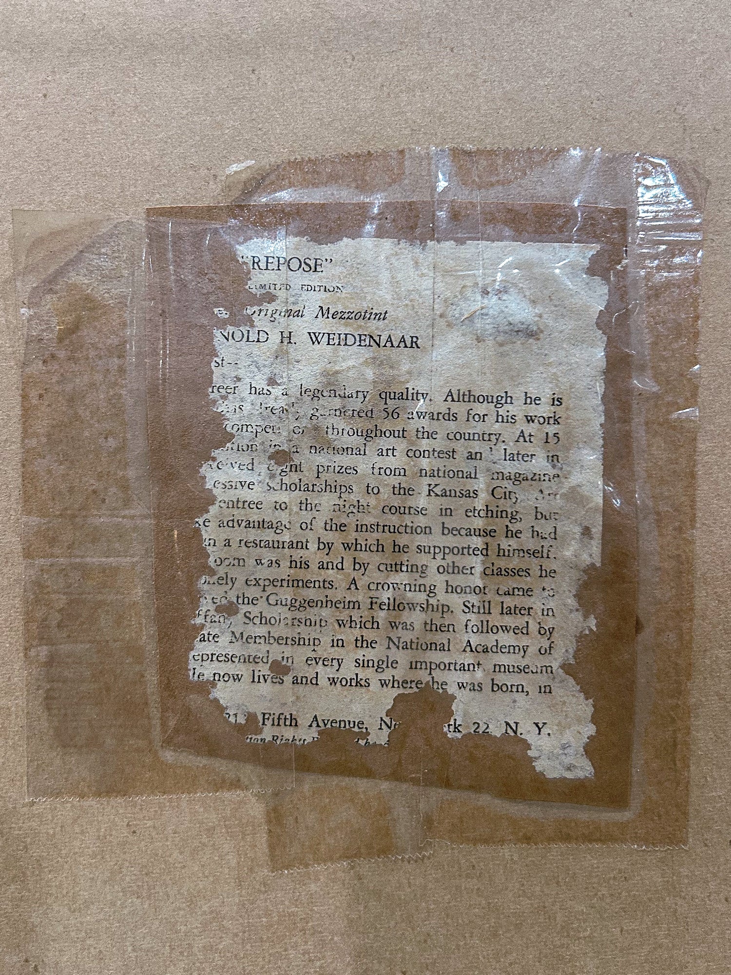 Vintage Reynold Henry Weidenaar (1915-1985) Repose Circa 1951 Framed Mezzotint