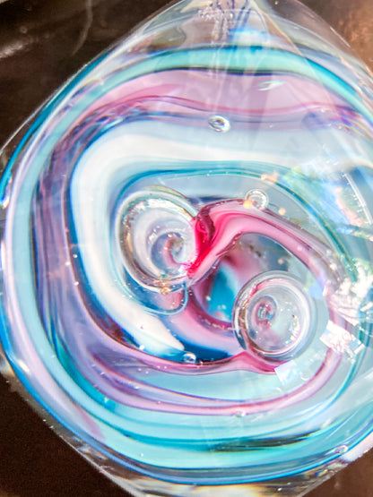 Vintage Robert L Hamon Multicolor Irregular Shaped Handblown Glass Paperweight